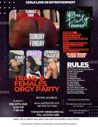 Escorts The Bronx, New York GOING DOWN NOW 🍑:pm to :am 🍆💦SUNDAY FUNDAY🤪TRANS AND FEMALES ORGY PARTY 😘🍑🍆